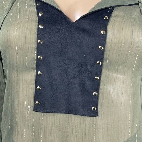 Cato  Navy Green See Through Blouse - Picture 3 of 10